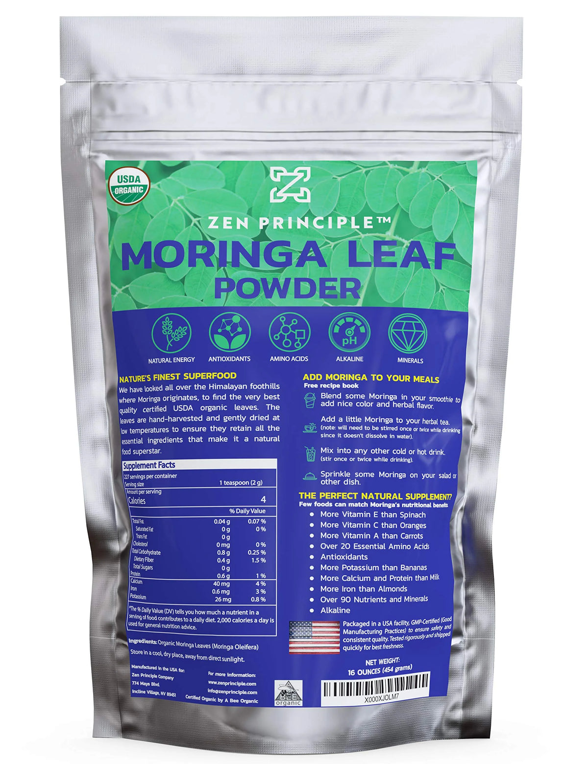 1 lb. Organic Moringa Oleifera Leaf Powder Q224597