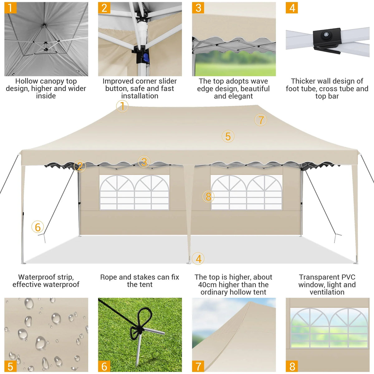 10' x 20' Pop up Canopy Tent with 6 Removable Sidewalls & Carry Bag S750113
