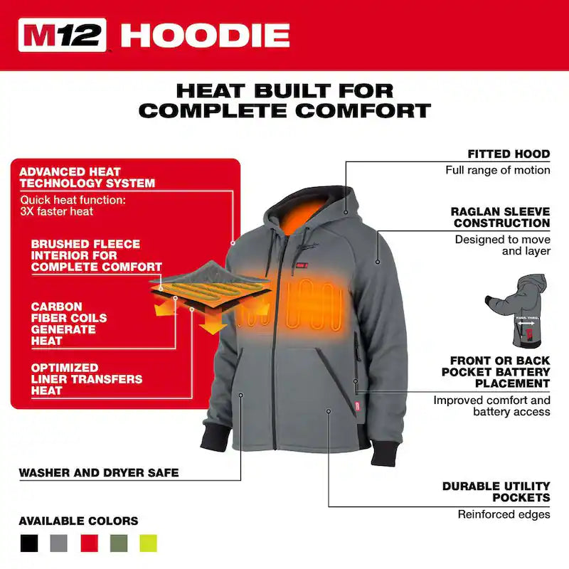 12-Volt Cordless Gray Heated Jacket Hoodie Kit I336