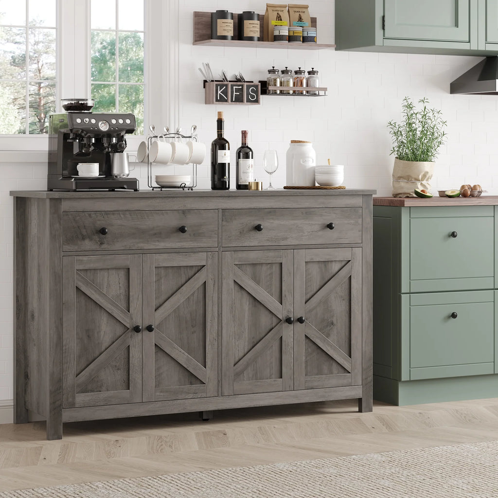 Gray 4-Door 2-Drawer Wood Buffet Cabinet R5211