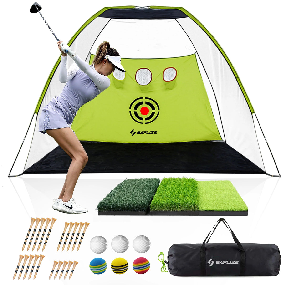10 x 7 ft Golf Practice Net with Golf Mat, Tees and Balls H247201