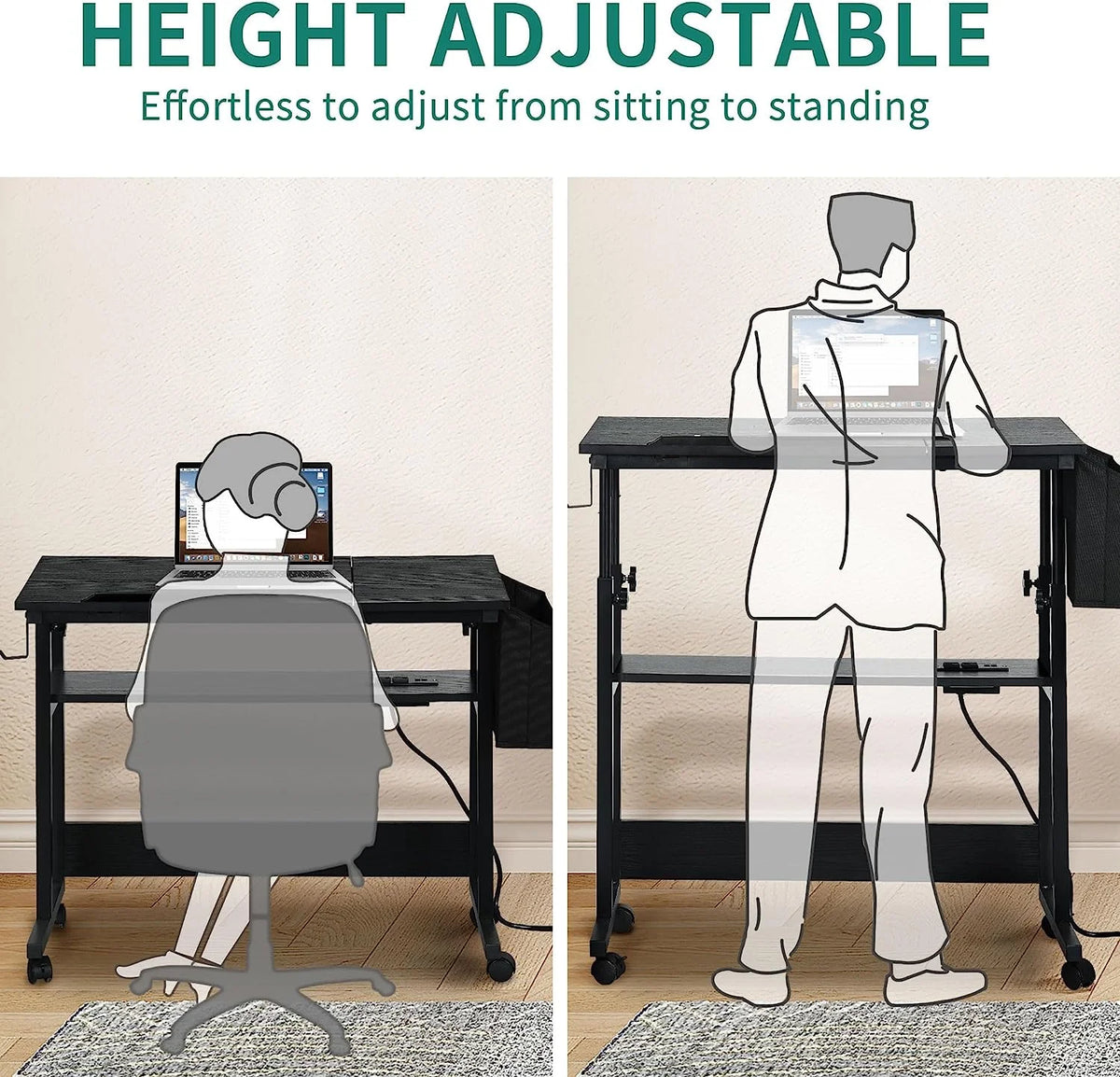 Black Adjustable Standing Desk with Wheels J2647