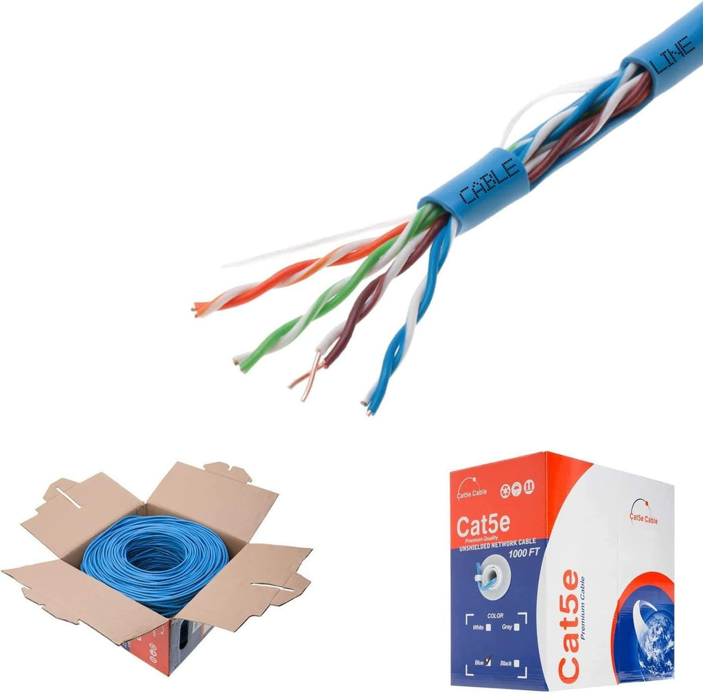Plenum CAT5e 1000FT CMP Cable Blue Solid 24 AWG Bulk Box T76653