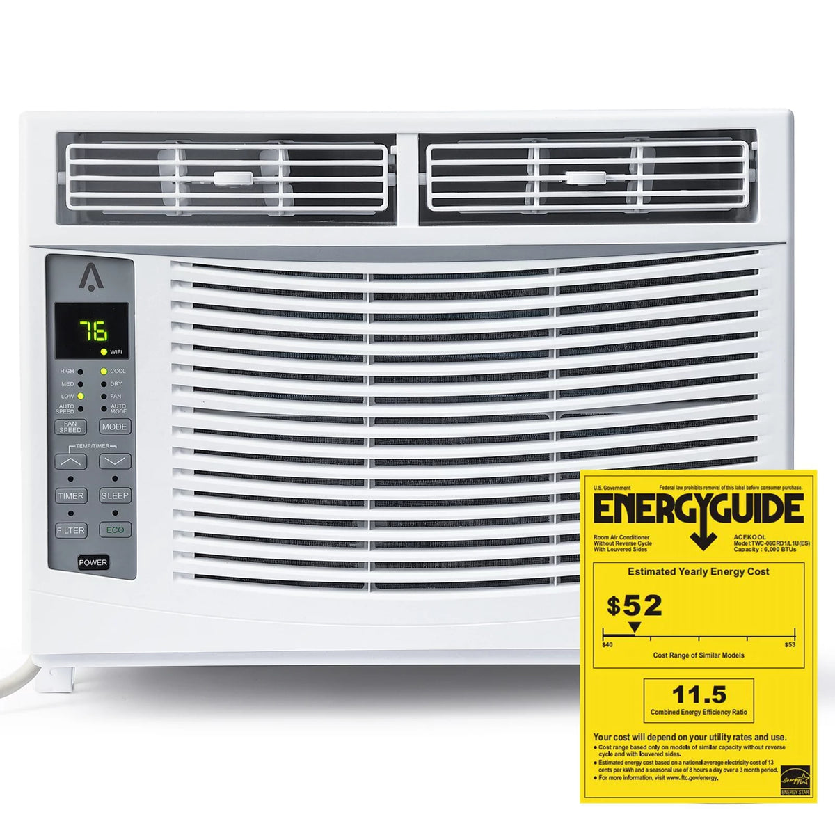 115V Window-Mounted Air Conditioner 6,000 BTU with Remote Control O20126