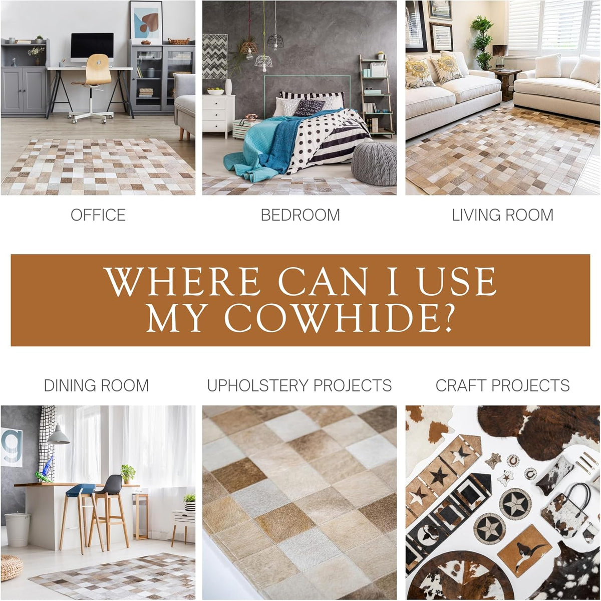 100% Genuine Patchwork Cowhide Rug - Taupe-Champagne, Medium (4x6 Ft.) Q53226