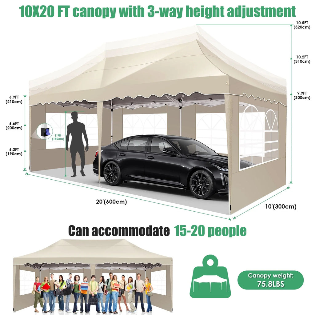 10' x 20' Pop up Canopy Tent with 6 Removable Sidewalls & Carry Bag S750113