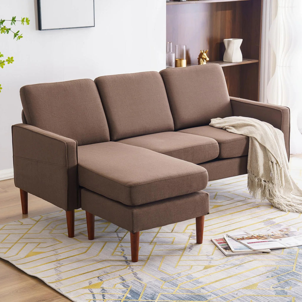 Dark Grey L Shaped Linen Fabric Convertible Sectional Sofa H643285