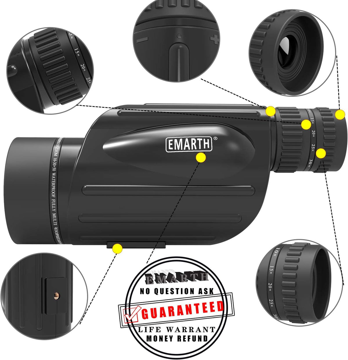10-30X50 Zoom Monocular Telescope BAK4 Prism Waterproof V416