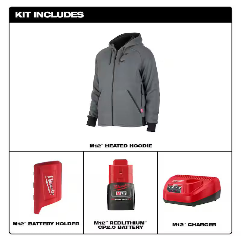 12-Volt Cordless Gray Heated Jacket Hoodie Kit I336