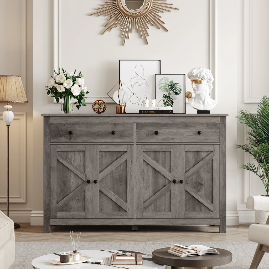 Gray 4-Door 2-Drawer Wood Buffet Cabinet R5211