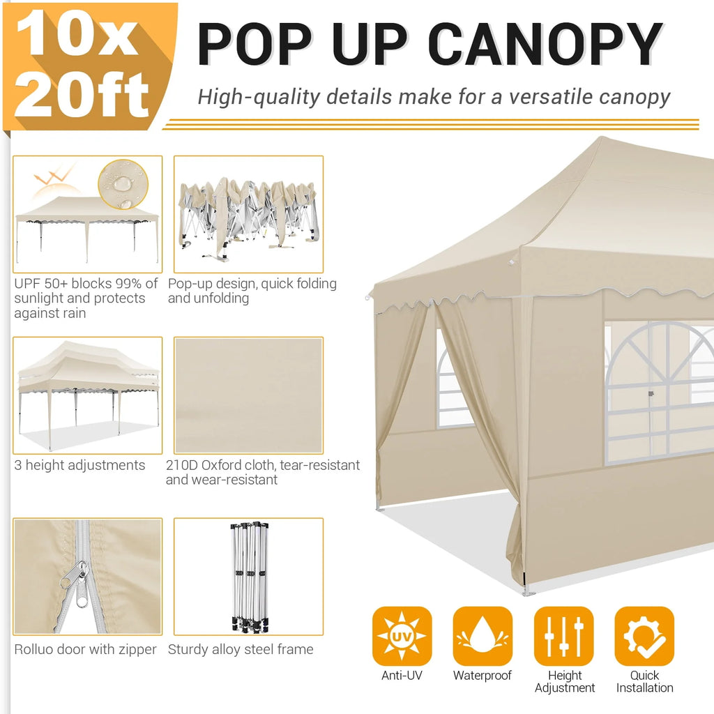 10' x 20' Pop up Canopy Tent with 6 Removable Sidewalls & Carry Bag S750113