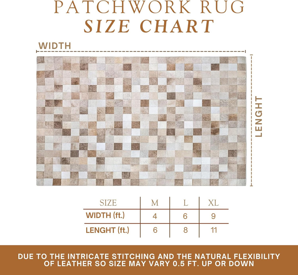 100% Genuine Patchwork Cowhide Rug - Taupe-Champagne, Medium (4x6 Ft.) Q53226