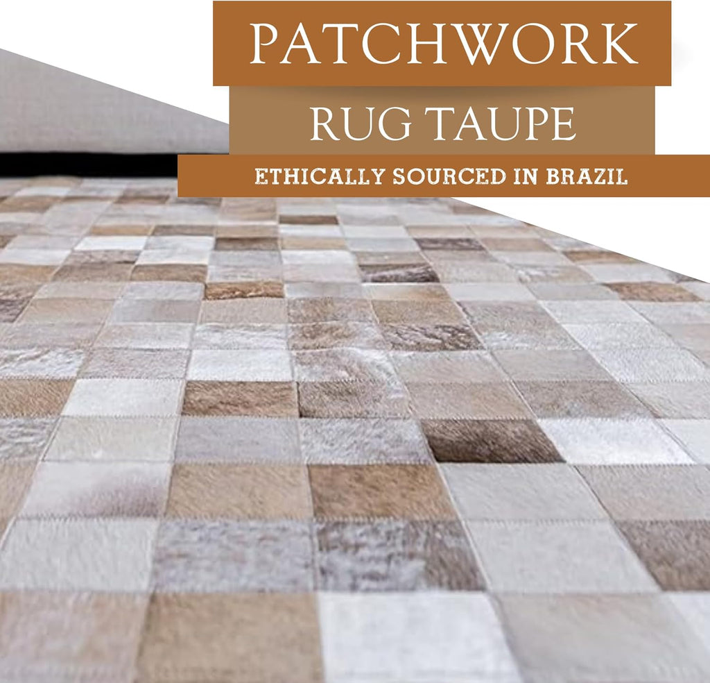 100% Genuine Patchwork Cowhide Rug - Taupe-Champagne, Medium (4x6 Ft.) Q53226