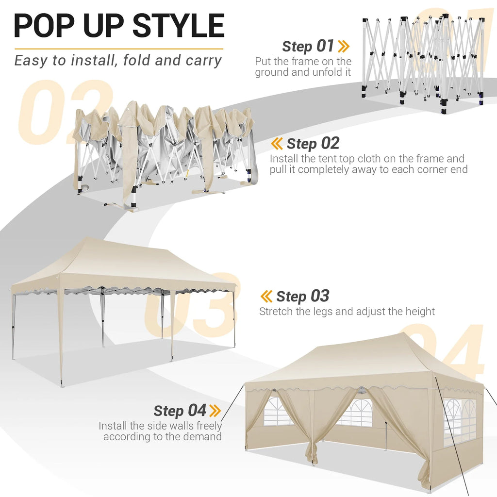 10' x 20' Pop up Canopy Tent with 6 Removable Sidewalls & Carry Bag S750113
