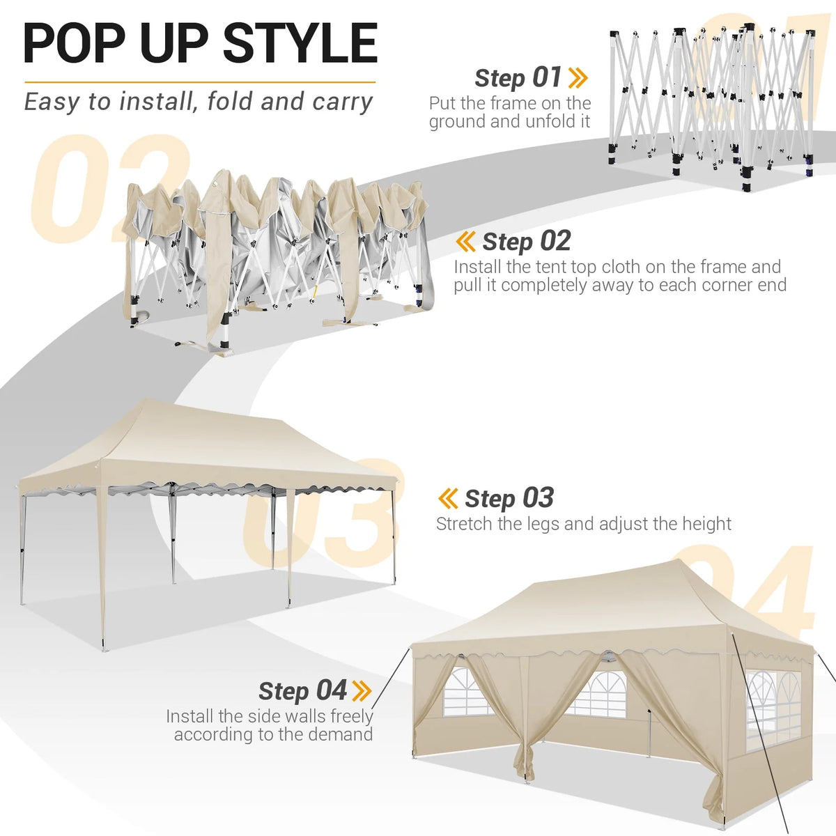 10' x 20' Pop up Canopy Tent with 6 Removable Sidewalls & Carry Bag S750113