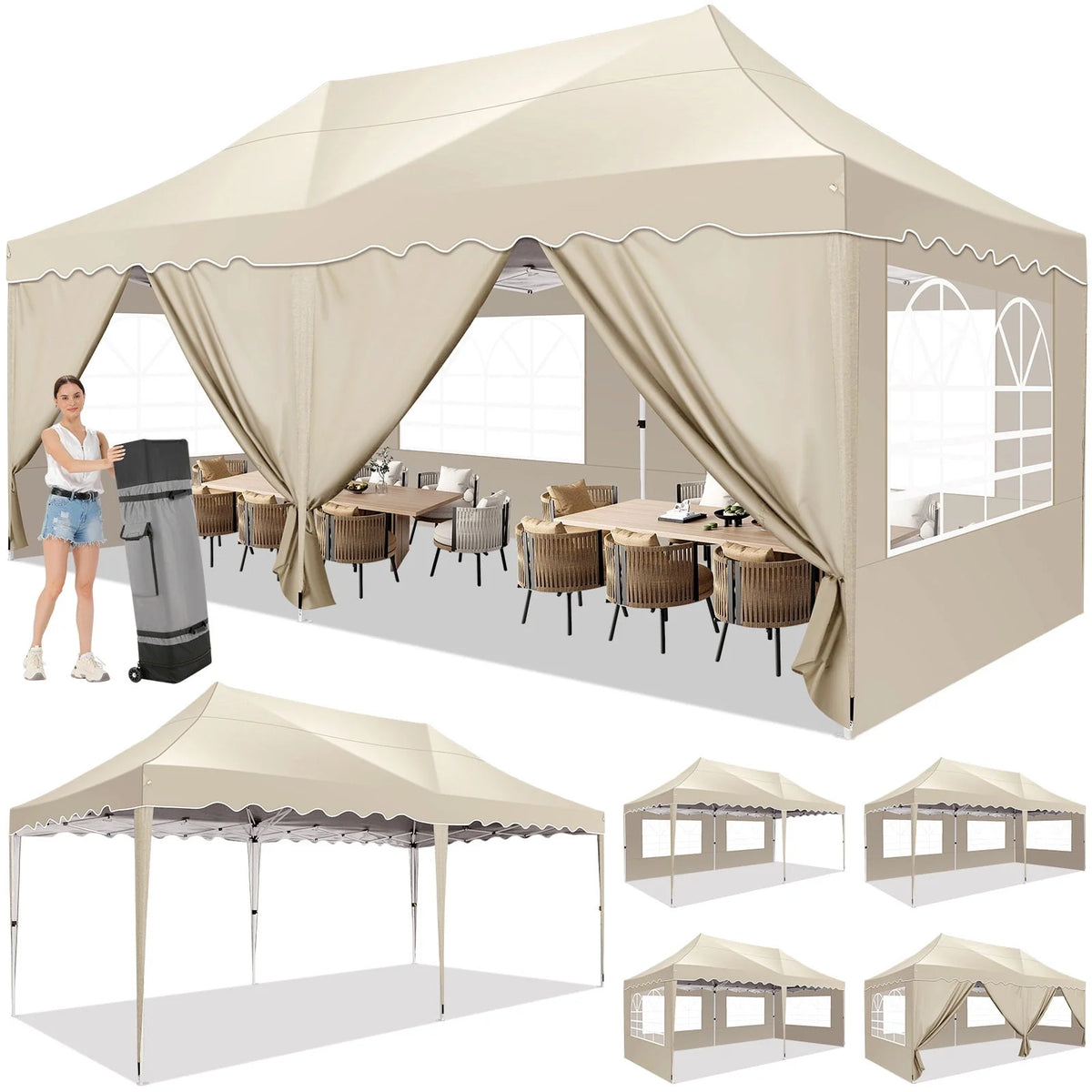 10' x 20' Pop up Canopy Tent with 6 Removable Sidewalls & Carry Bag S750113