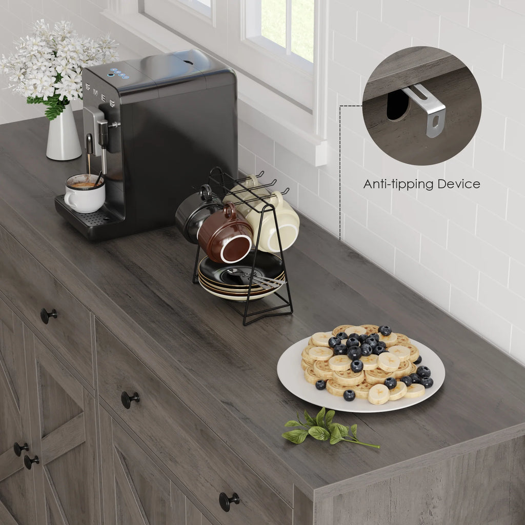 Gray 4-Door 2-Drawer Wood Buffet Cabinet R5211