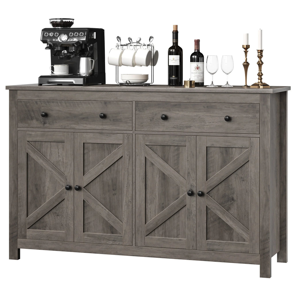 Gray 4-Door 2-Drawer Wood Buffet Cabinet R5211