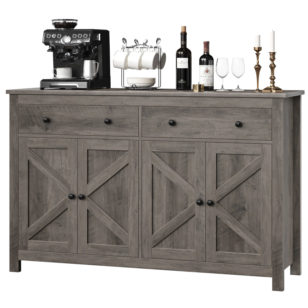 Gray 4-Door 2-Drawer Wood Buffet Cabinet R5211