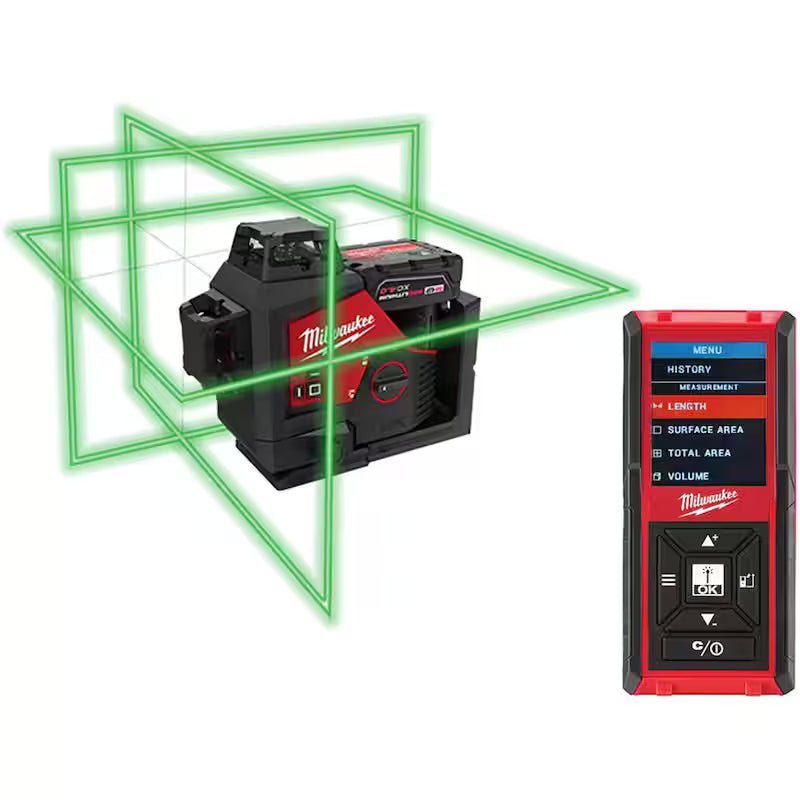 12-Volt Cordless Green 3-Plane Laser Level Kit with Laser Distance Meter T853